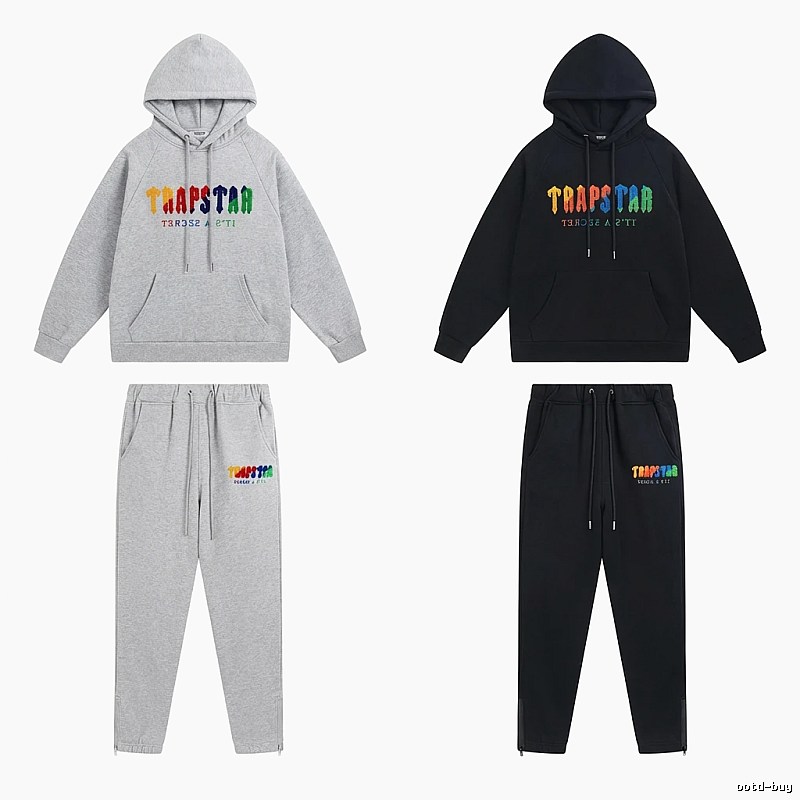 Trapstar Rainbow Wind Grey/Black Hooded Set