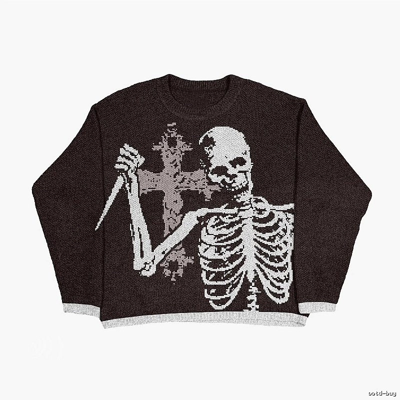 Travel Anime graphic sweater Black Knit Top with Modern Look