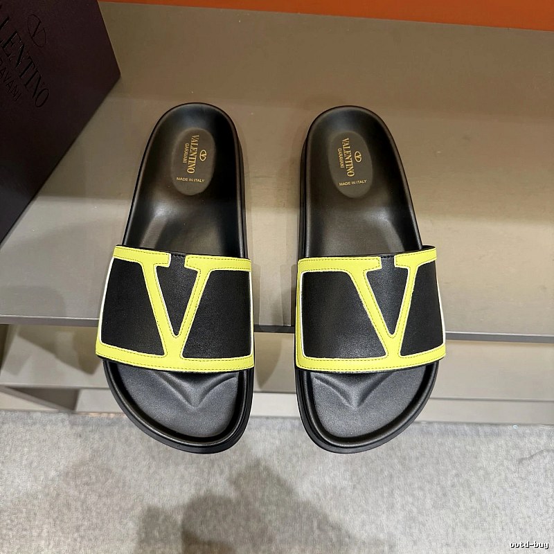 Valentino V-Logo Trendy Black and Yellow Slide Sandals