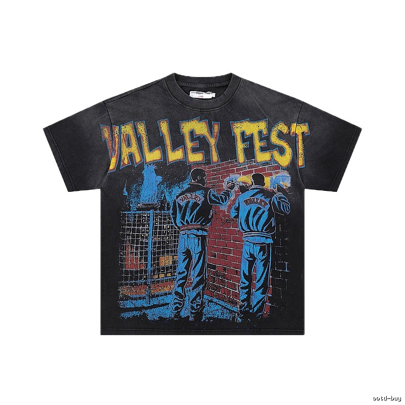 ValleyFest Graffiti Vintage Distressed Black T-Shirt
