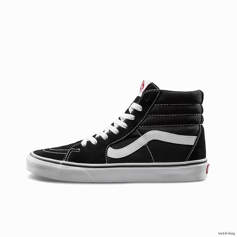 Vans classic high-top black and white canvas shoes.