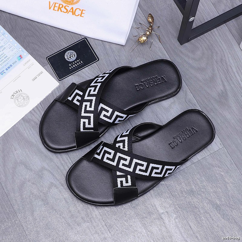 Versace Greek Key Streetwear Style Black Slides