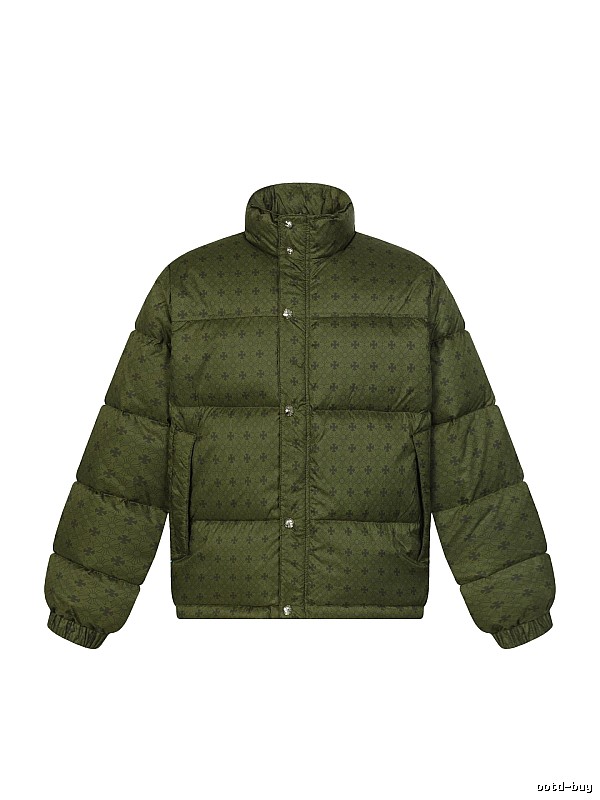 Vintage-style down jacket with Chrome Hearts print