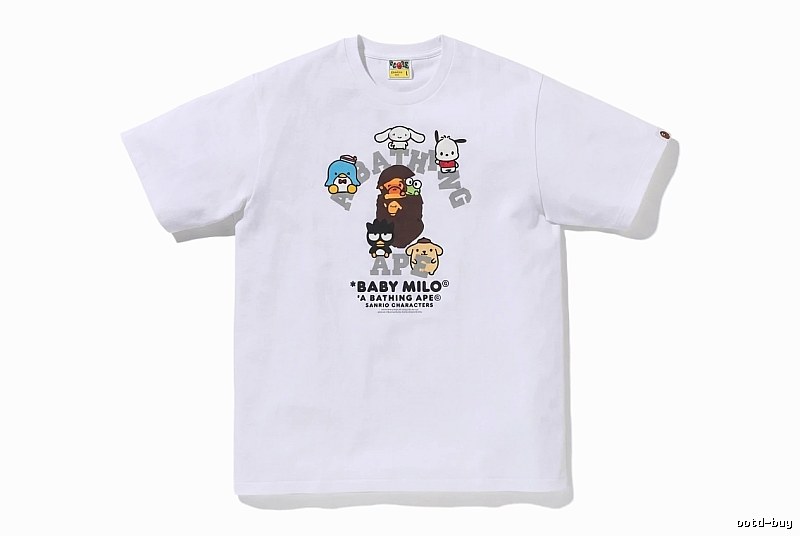 White short-sleeved shirt with Bape cartoon prints