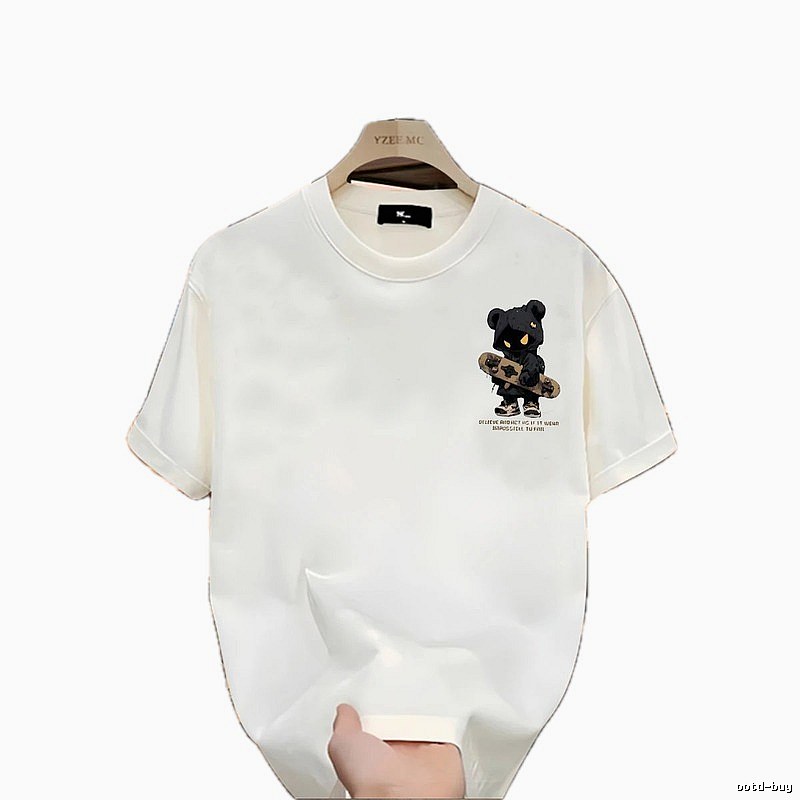 YZEE MC Skateboarding Bear Street Style Off-white T-Shirt